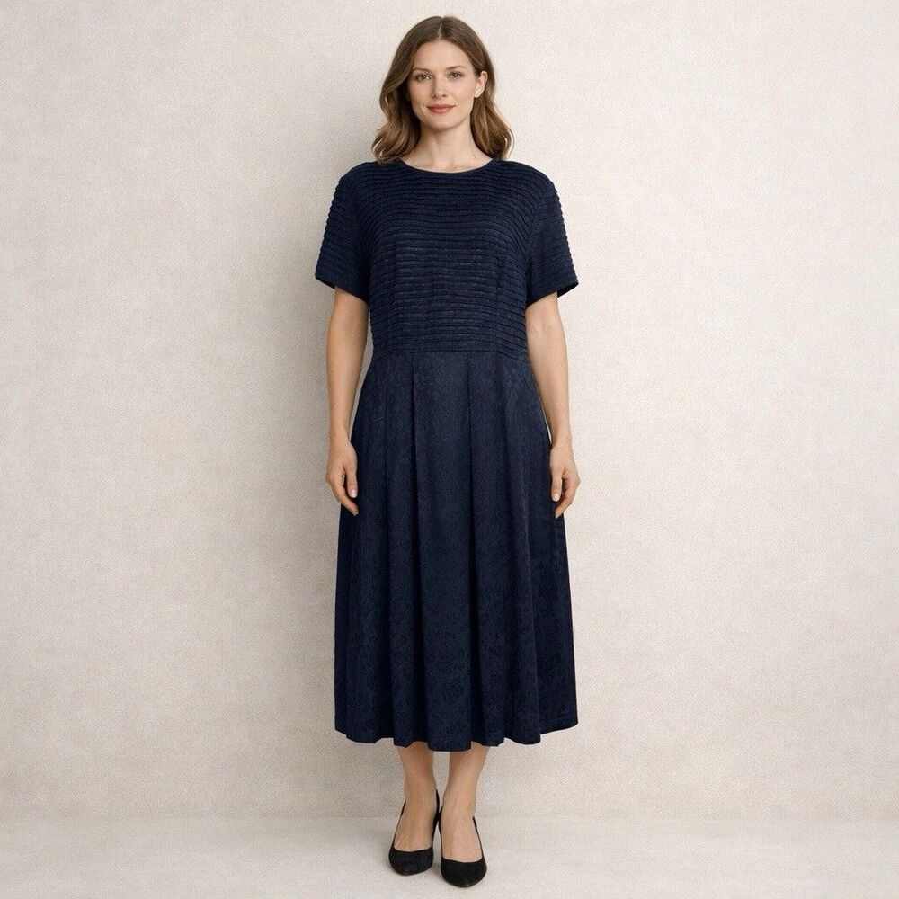 Sarah Elizabeth Maxi Dress Sz 14 Blue Modest Cottagecore Prairie Pleated Work